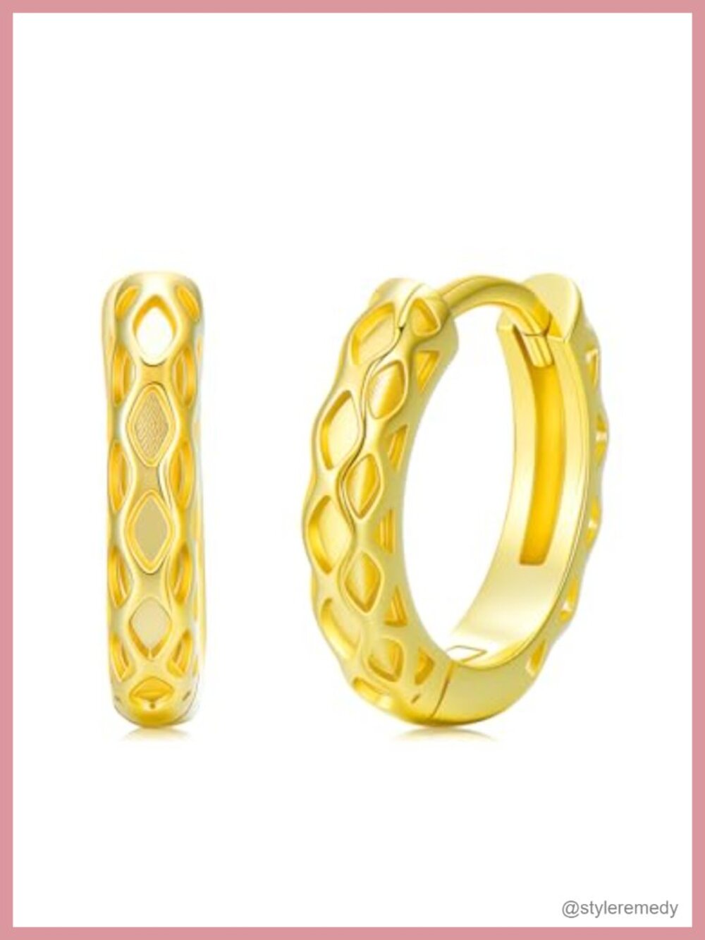 14k Gold Plated Hoop Earrings Huggie Geometric Filigree
